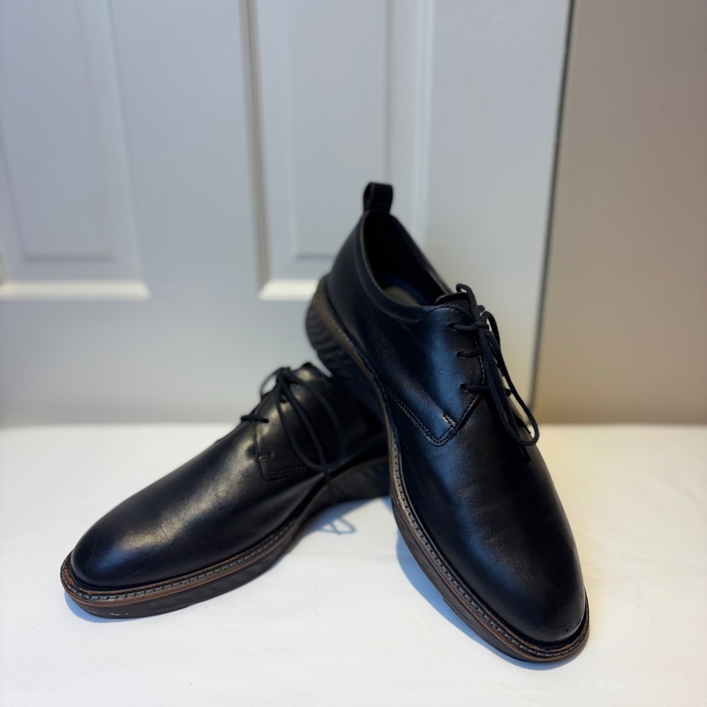 ECCO ST.1 Hybrid Lite Men Black Leather Plain Toe Derby Shoes 44 US 10-10.5